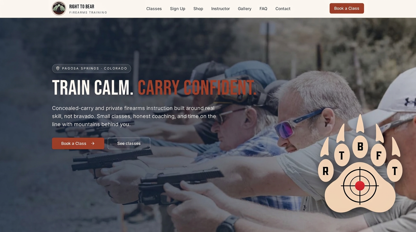 Right To Bear Firearms Training website preview